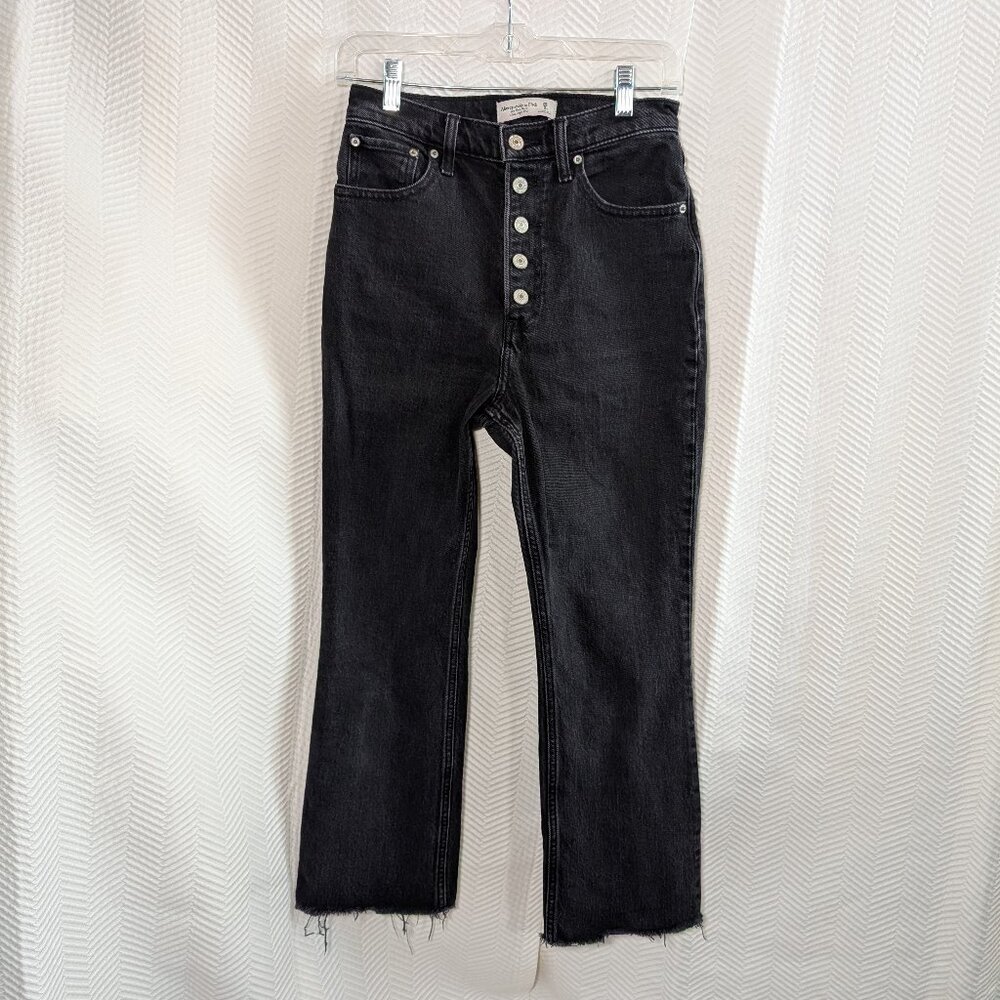 Abercrombie & Fitch The Kick Flare Ultra High Rise Jeans Black Denim Size 26/2R - Picture 1 of 8
